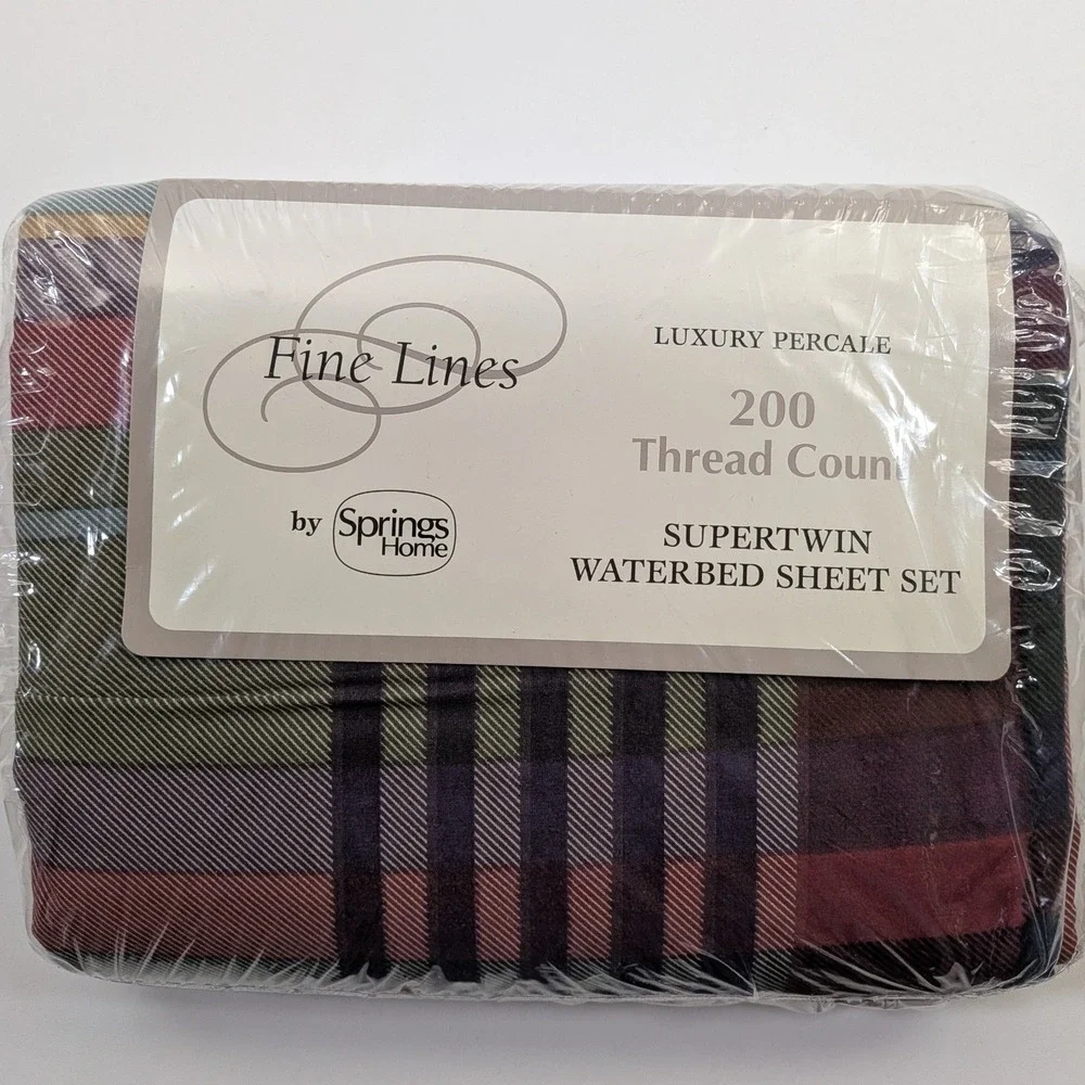 Springs Home Fine Lines Snowdon Supertwin Waterbed Sheet Set Plaid 200TC USA